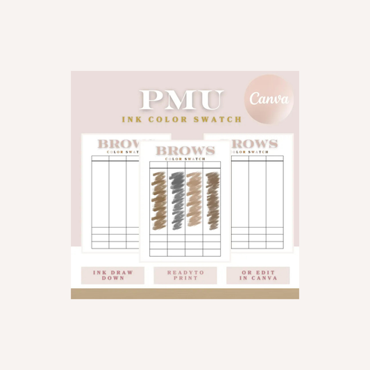 PMU Brow Ink Color Swatch Template (Printable & Editable Canva Chart for Permanent Makeup Artists)